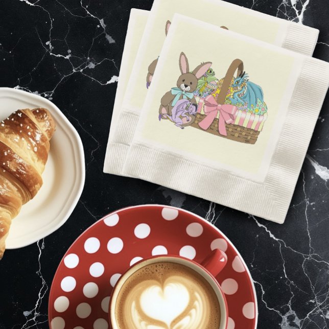 Whimsical Cute Fantasy Dragons Easter Basket  Napkin (Creator Uploaded)