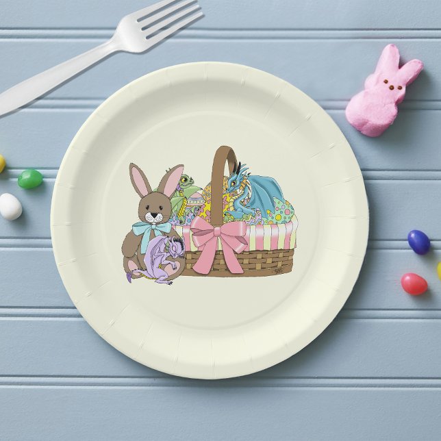 Whimsical Cute Fantasy Dragons Easter Basket  Paper Plate (Creator Uploaded)
