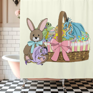 Whimsical Cute Fantasy Dragons Easter Basket  Shower Curtain