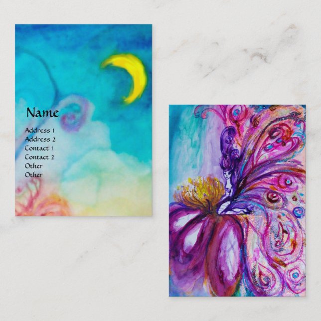 WHIMSICAL CUTE FLOWER FAIRY IN PINK,GOLD SPARKLES BUSINESS CARD (Front/Back)