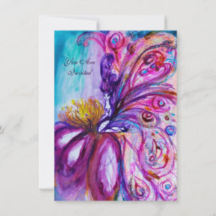 WHIMSICAL CUTE FLOWER FAIRY IN PINK,GOLD SPARKLES INVITATION