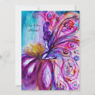 WHIMSICAL CUTE FLOWER FAIRY IN PINK,GOLD SPARKLES INVITATION