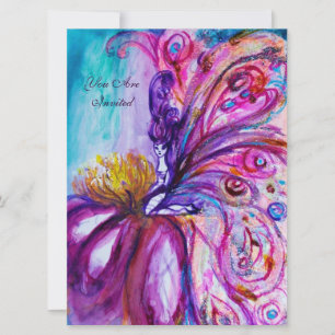 WHIMSICAL CUTE FLOWER FAIRY IN PINK,GOLD SPARKLES INVITATION