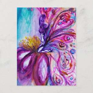 WHIMSICAL CUTE FLOWER FAIRY IN PINK,GOLD SPARKLES POSTCARD