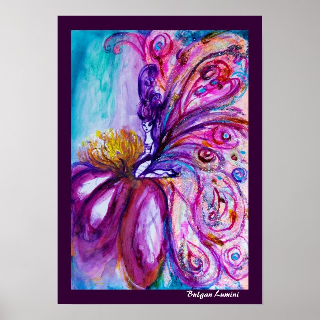 WHIMSICAL CUTE FLOWER FAIRY IN PINK,GOLD SPARKLES POSTER (Front)