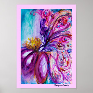 WHIMSICAL CUTE FLOWER FAIRY IN PINK,GOLD SPARKLES POSTER
