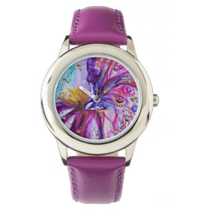 WHIMSICAL CUTE FLOWER FAIRY IN PINK,GOLD SPARKLES WATCH
