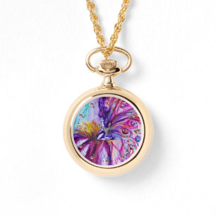 WHIMSICAL CUTE FLOWER FAIRY IN PINK,GOLD SPARKLES WATCH