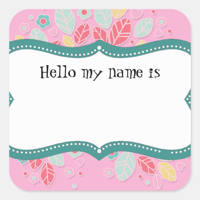 Whimsical Cute Fun Swirl Flower Bridal Shower Square Sticker (Front)