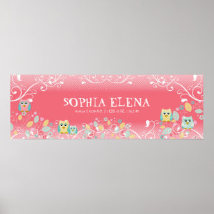 Whimsical Cute Fun Swirl Owl Owls Baby Name Wall Poster