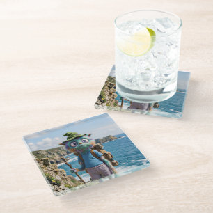 Whimsical Cute Furry Hiker Glass Coaster