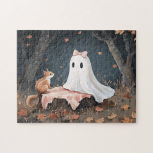 Whimsical Cute Ghost and Squirrel Jigsaw Puzzle
