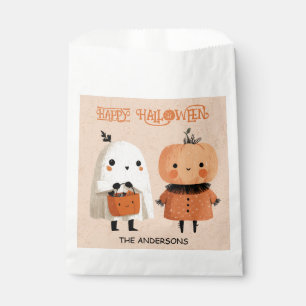 Whimsical Cute Ghost& Pumpkin Watercolor Halloween Favour Bags
