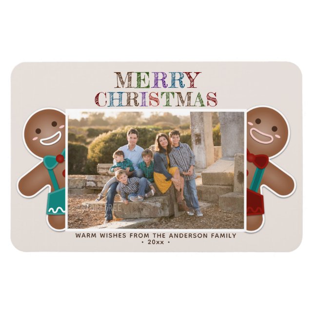 Whimsical Cute Gingerbread Merry Christmas Photo Magnet (Horizontal)