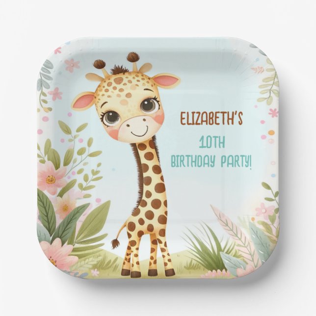 Whimsical Cute Giraffe Birthday Kids Party Paper Plate (Front)