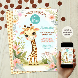 Whimsical Cute Giraffe Birthday Party  Invitation