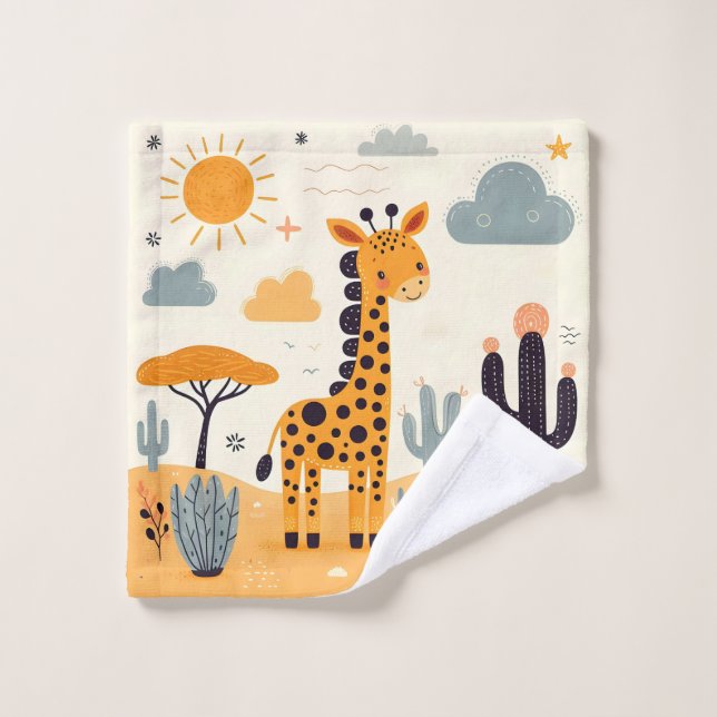 Whimsical Cute Giraffe in Savanna Wash Cloth (Wash Cloth)