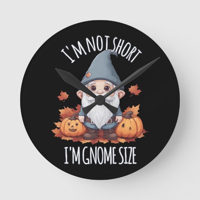 Whimsical Cute Gnome in Autumn Round Clock (Front)