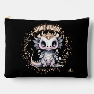 Whimsical Cute Golden "Shine Bright" Little Dragon Accessory Pouch