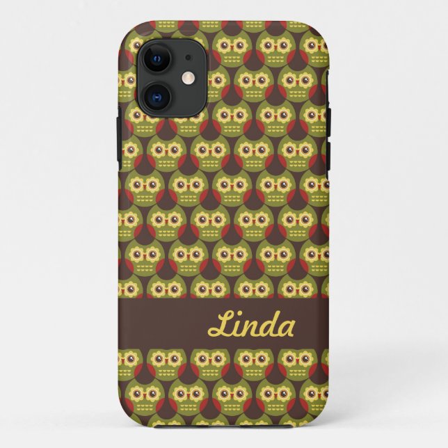 Whimsical Cute Green Owl Pattern 1 iPhone 5 Case (Back)