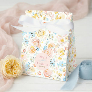 Whimsical Cute Hand Drawn Pastel Flowers Wedding Favour Box