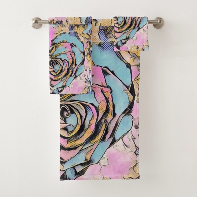 Whimsical cute heart colourful drawing   bath towel set (Insitu)