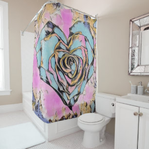 Whimsical cute heart colourful drawing  shower curtain