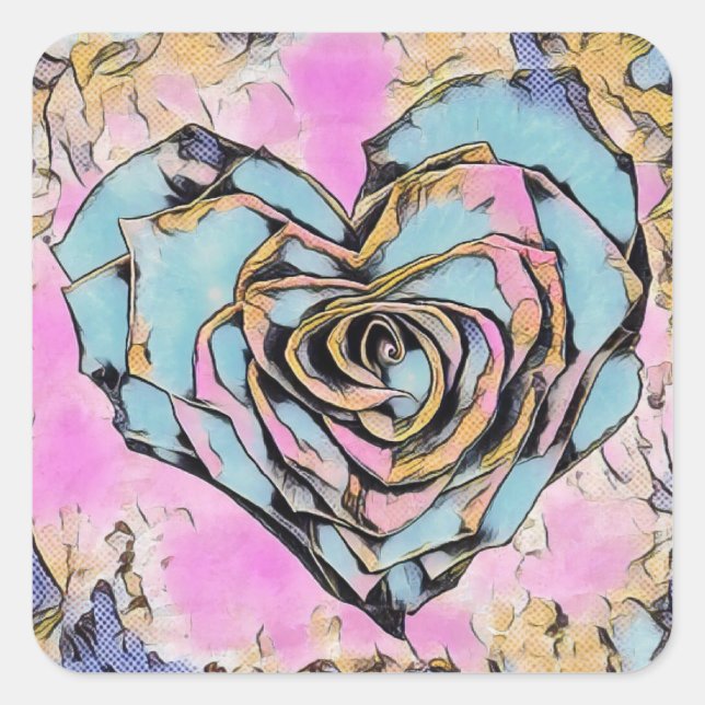 Whimsical cute heart colourful drawing  square sticker (Front)