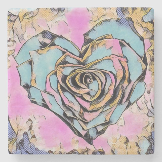 Whimsical cute heart colourful drawing    stone coaster (Front)