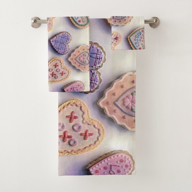 Whimsical cute hearts colourful drawing    bath towel set (Insitu)