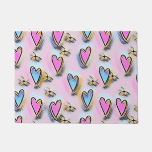 Whimsical cute hearts colourful drawing  doormat