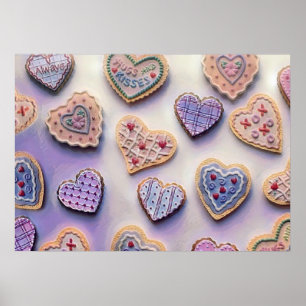 Whimsical cute hearts colourful drawing poster