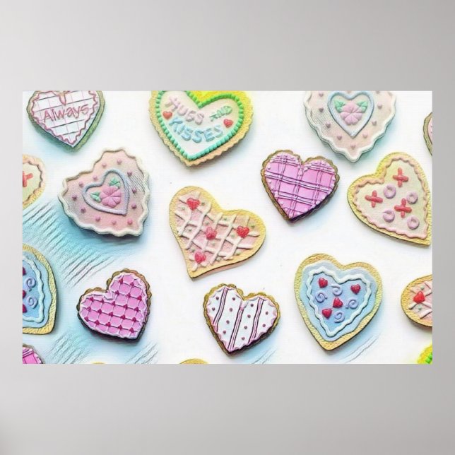 Whimsical cute hearts colourful drawing   poster (Front)