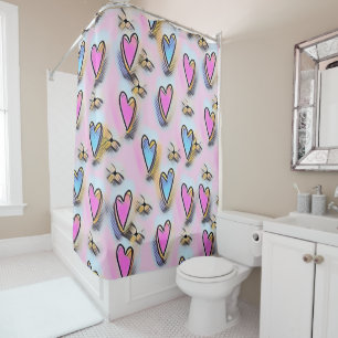Whimsical cute hearts colourful drawing  shower curtain