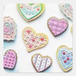 Whimsical cute hearts colourful drawing  square sticker
