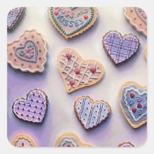 Whimsical cute hearts colourful drawing   square sticker