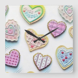 Whimsical cute hearts colourful Drawing  Square Wall Clock
