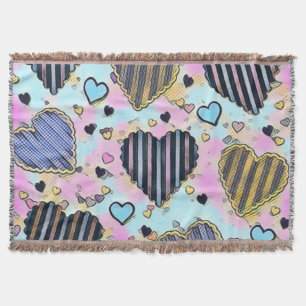 Whimsical cute hearts colourful drawing   throw blanket