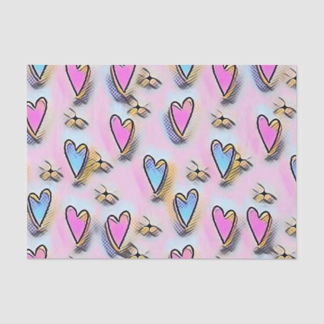 Whimsical cute hearts colourful drawing    tissue paper (Front)
