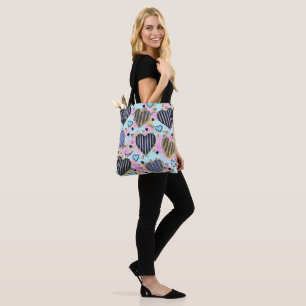 Whimsical cute hearts colourful drawing tote bag