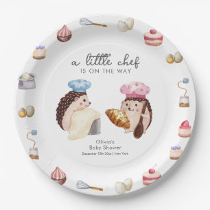 Whimsical Cute Hedgehog Chef Baker Baby Shower  Paper Plate