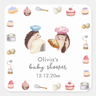 Whimsical Cute Hedgehog Chef Baker Baby Shower  Square Sticker