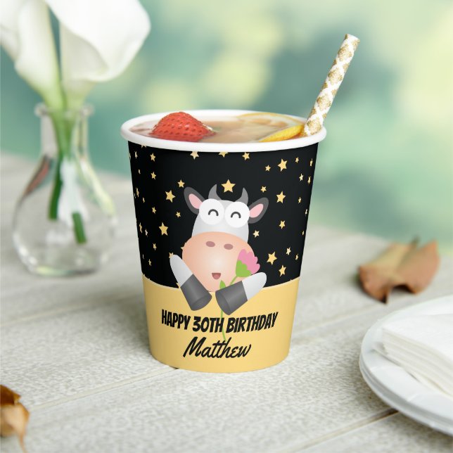 Whimsical Cute Holy Cow Happy Birthday Party Paper Cups (Insitu)