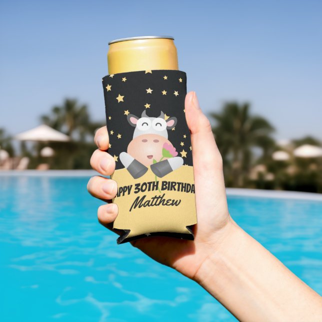 Whimsical Cute Holy Cow Happy Birthday Party Seltzer Can Cooler (In Situ Pool)