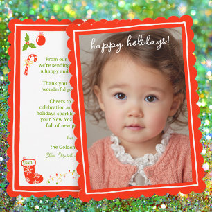 Whimsical Cute Icons Christmas CUSTOM PHOTO Holiday Card