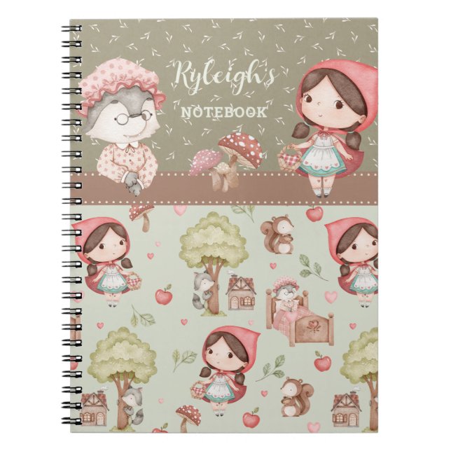 Whimsical Cute Little Red Riding Hood Storybook Notebook (Front)