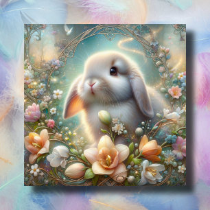 Whimsical Cute Lop Eared Bunny Art Nouveau  Holiday Card