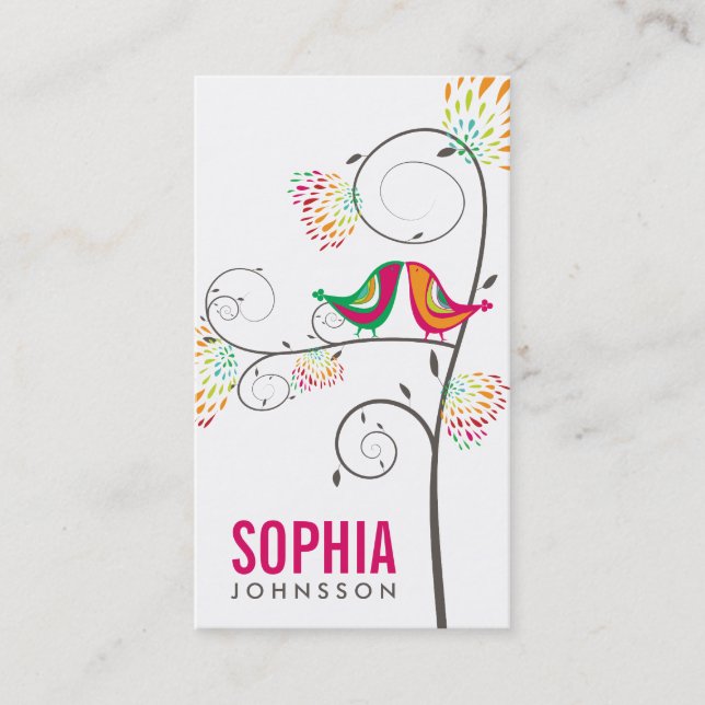 Whimsical Cute Love Birds Floral Boutique Identity Business Card (Front)