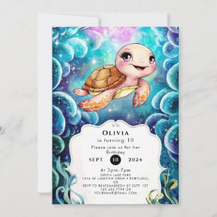 Whimsical Cute Nautical Turtle Birthday Invitation