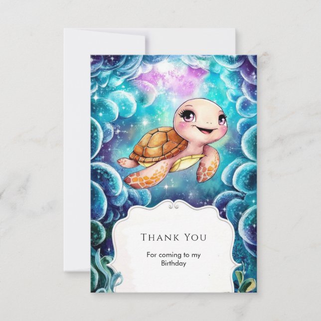 Whimsical Cute Nautical Turtle Birthday Thank You Card (Front)